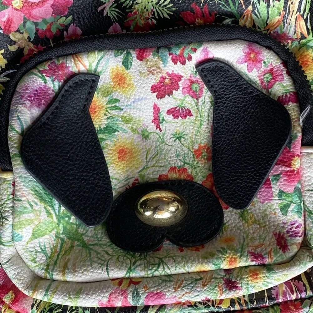 Betsey Johnson Mini Backpack Bag Floral Puppy Dog Two Pouches